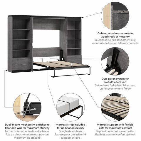 Full Murphy Bed with Shelves and Drawers (120W)