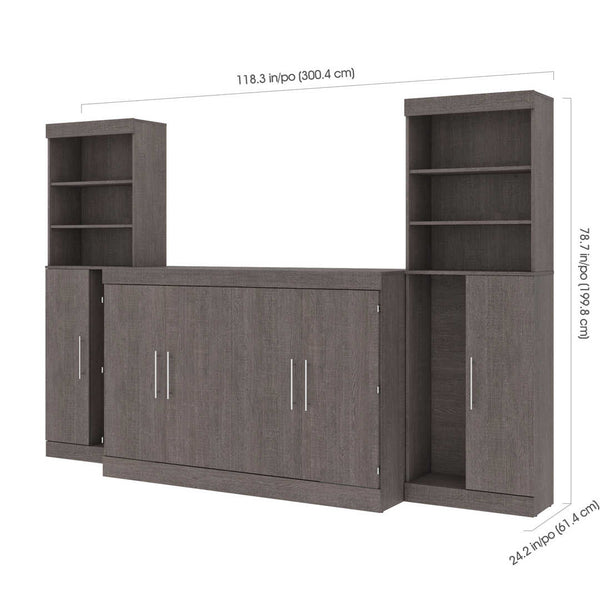 5-Piece Set Including One Queen Cabinet Bed with Mattress, Two 26″ Storage Units, and Two Hutches