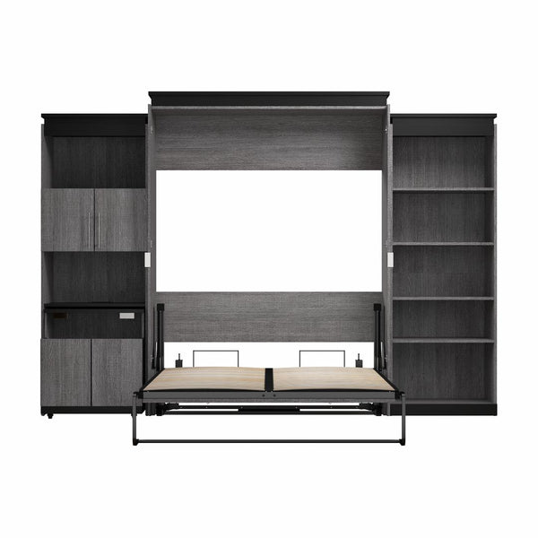Queen Murphy Bed with Shelves and Storage Cabinet with Fold-Out Desk (126W)