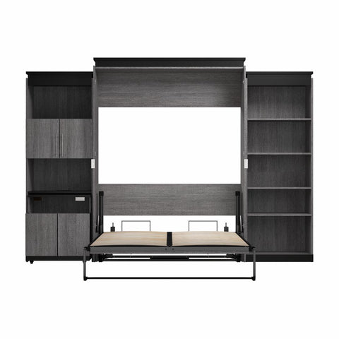 Queen Murphy Bed with Shelves and Storage Cabinet with Fold-Out Desk (126W)