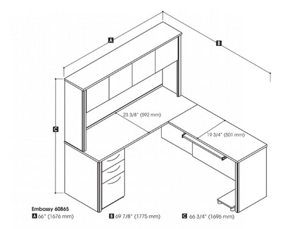 L-Shaped Desk with Pedestal and Hutch