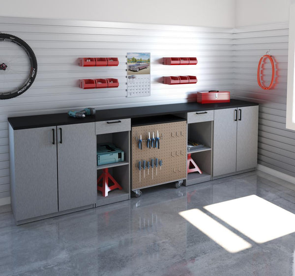 4-Piece Set with 2-Drawer Workbench and Base Cabinets