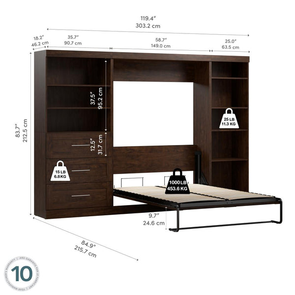 Full Murphy Bed with Shelving and Drawers (120W)