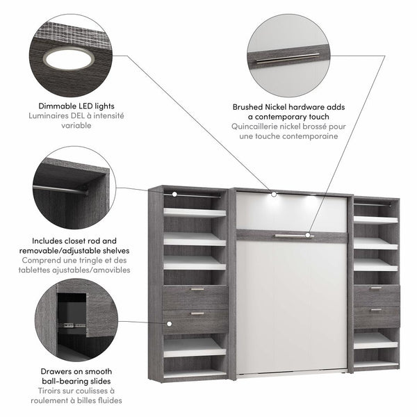Full Murphy Bed with 2 Closet Organizers with Drawers (119W)