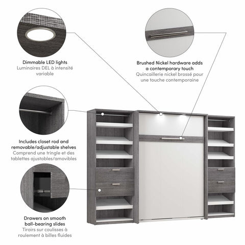 Full Murphy Bed with 2 Closet Organizers with Drawers (119W)