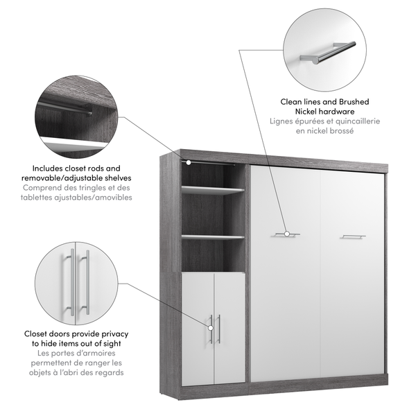 Full Murphy Bed and Closet Organizer with Doors (84W)
