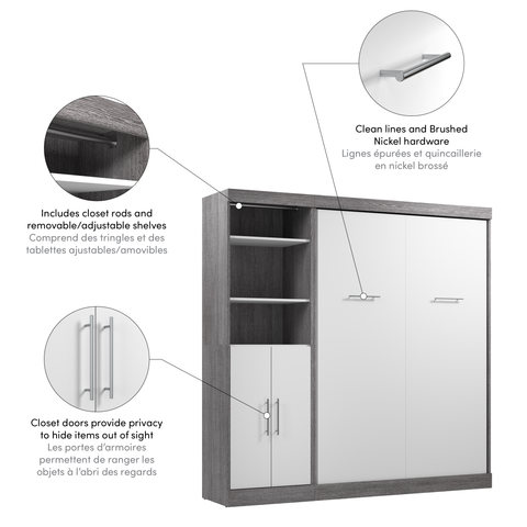 Full Murphy Bed and Closet Organizer with Doors (84W)