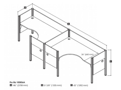 Two Closed Side-by-Side L-Shaped Office Cubicles with Low Privacy Panels