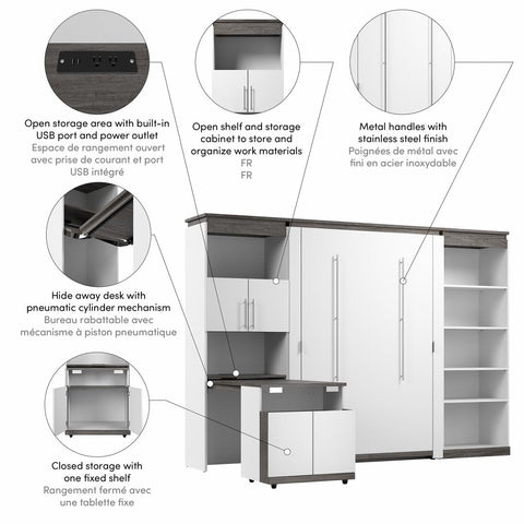 Full Murphy Bed with Shelves and Storage Cabinet with Fold-Out Desk (120W)
