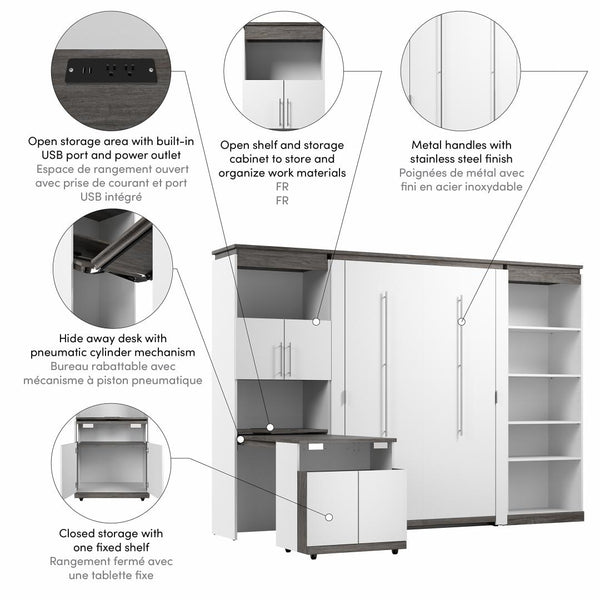 Full Murphy Bed with Shelves and Storage Cabinet with Fold-Out Desk (120W)
