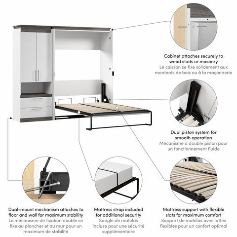 Full Murphy Bed with Storage Cabinet and Pull-Out Shelf (91W)
