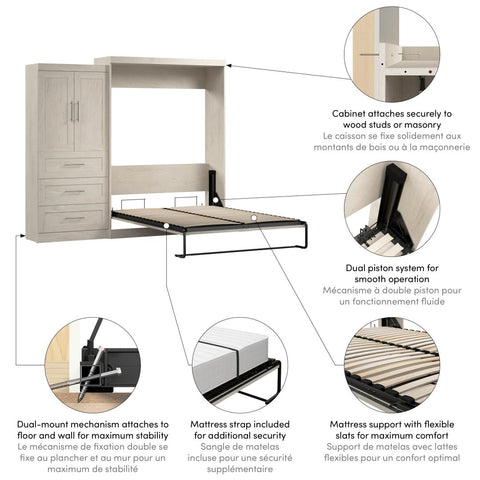 Queen Murphy Bed and Storage Cabinet with Drawers (101W)