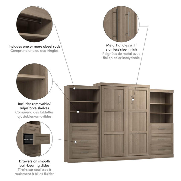 Queen Murphy Bed and 2 Shelving Units with Drawers (136W)