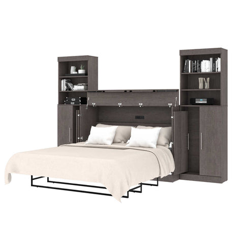 5-Piece Set Including One Queen Cabinet Bed with Mattress, Two 26″ Storage Units, and Two Hutches