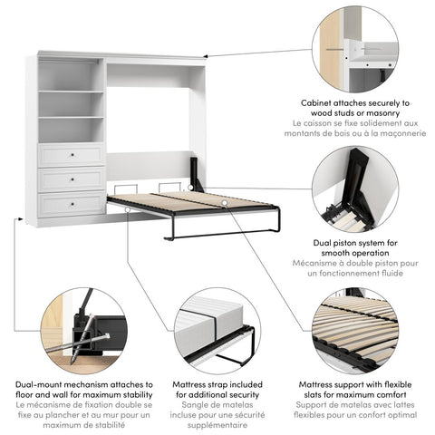 Full Murphy Bed and Closet Organizer with Drawers (95W)