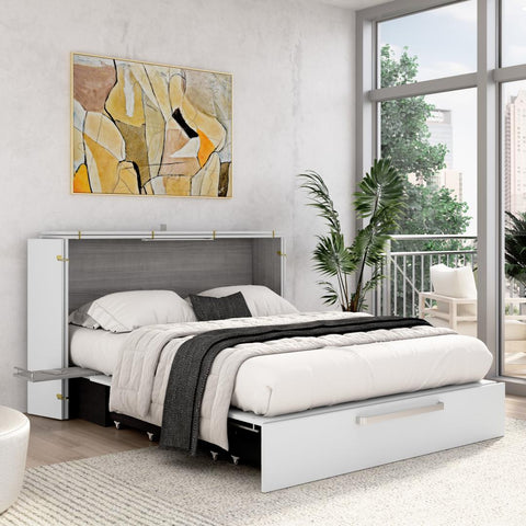 63W Queen Murphy Cabinet Bed with Pullout Drawer