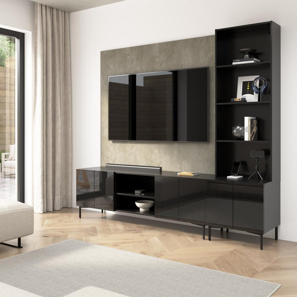 94W Modular Entertainment Center with TV Stand, Storage Cabinet, Hutch, and Small Wall Panel