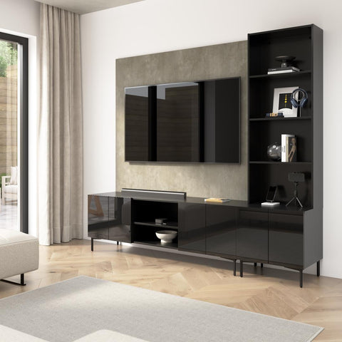 94W Modular Entertainment Center with TV Stand, Storage Cabinet, Hutch, and Small Wall Panel