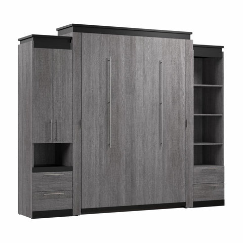 Queen Murphy Bed with Storage Cabinet and Tall Shelf with Drawers (106W)