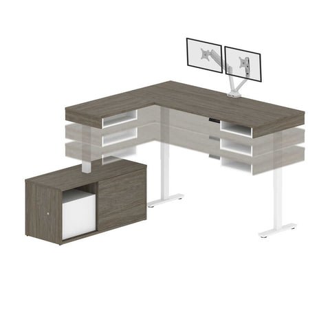 81W L-Shaped Standing Desk with Dual Monitor Arm and Credenza