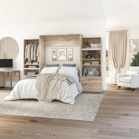 Queen Murphy Bed with 2 Closet Organizers with Drawers (125W)