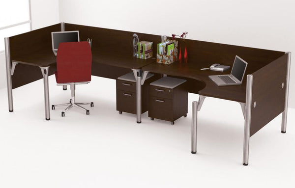 Two Back-to-Back L-Shaped Office Cubicles with Low Privacy Panels