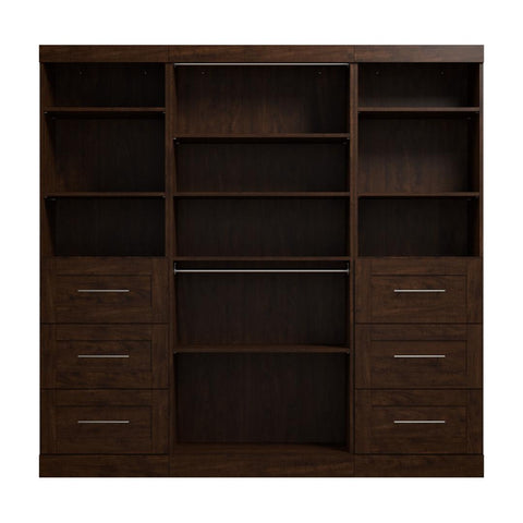 Contemporary Closet System with Shelves, Drawers & Clothing Rods, 86W x 19D