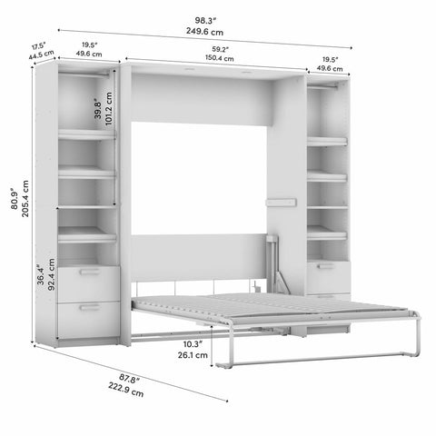 Full Murphy Bed and 2 Narrow Closet Organizers with Drawers (99W)