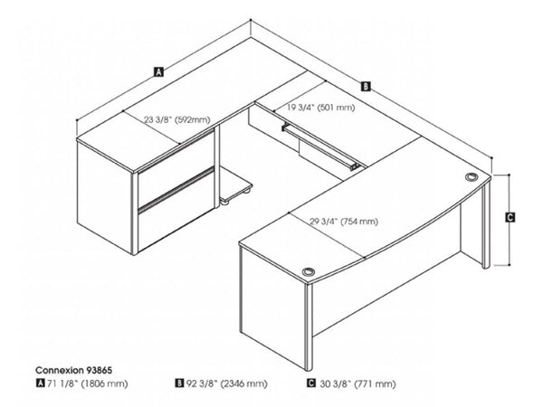 72W U-Shaped Executive Desk with Lateral File Cabinet