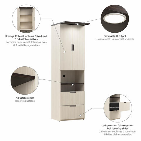 24W Tall Storage Cabinet with Doors and Drawers