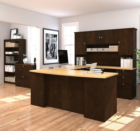 U or L-Shaped Desk, a Lateral File Cabinet, and a Bookcase