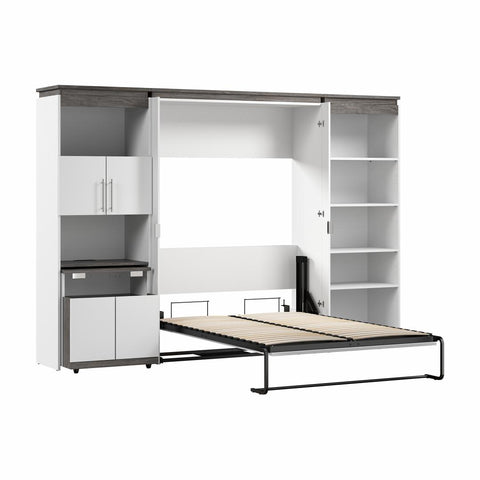Full Murphy Bed with Shelves and Storage Cabinet with Fold-Out Desk (120W)
