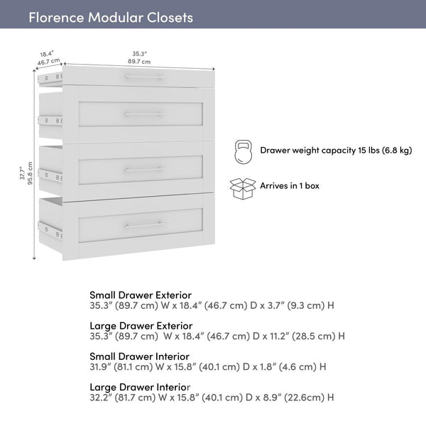 Modular Drawers (4) Set, Shaker Style, 36W x 25D