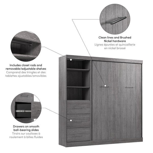 Full Murphy Bed and Closet Organizer with Drawers (84W)