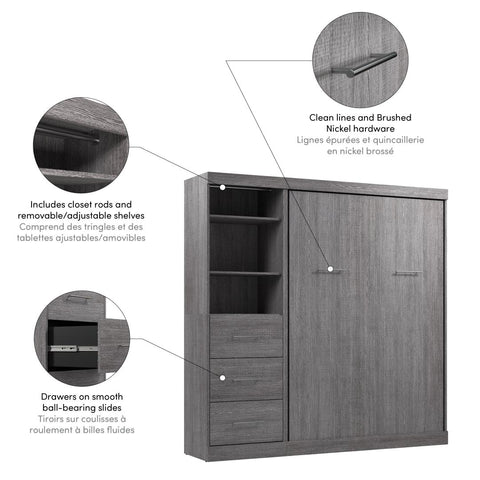 Full Murphy Bed and Closet Organizer with Drawers (84W)