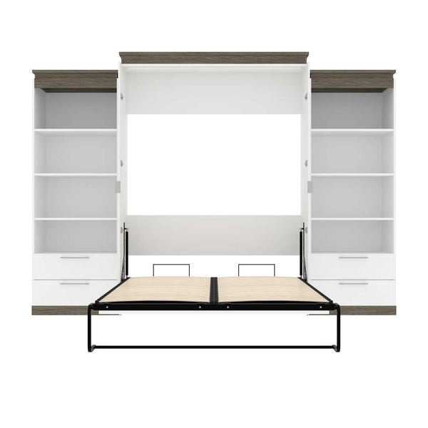 Queen Murphy Bed and 2 Shelving Units with Drawers (125W)