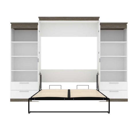Queen Murphy Bed and 2 Shelving Units with Drawers (125W)