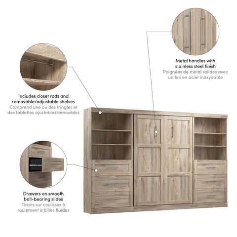 Full Murphy Bed and 2 Shelving Units with Drawers (131W)