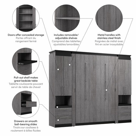 Full Murphy Bed with Storage Cabinets and Pull-Out Shelves (100W)