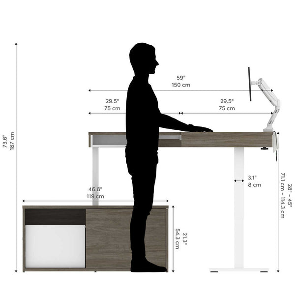 81W L-Shaped Standing Desk with Dual Monitor Arm and Credenza