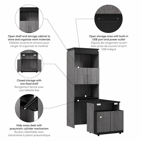 30W Tall Storage Cabinet with Doors and Fold-Out Desk
