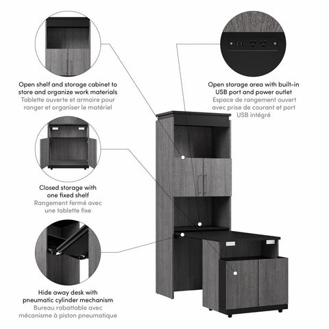 30W Tall Storage Cabinet with Doors and Fold-Out Desk