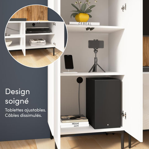 141W Modular Entertainment Center with TV Stand, Storage Cabinet, Tall Storage Cabinets, and Large Wall Panel