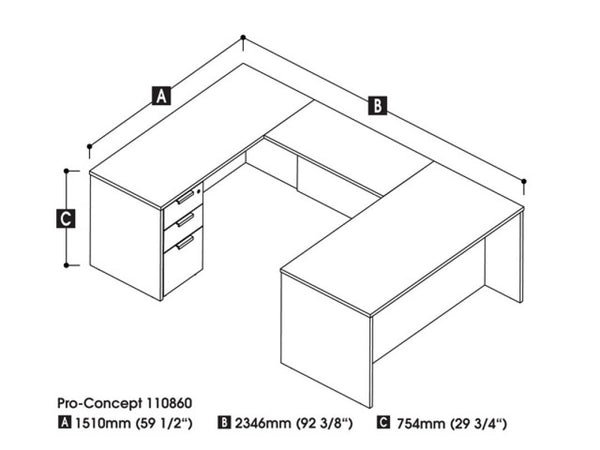U-Shaped Executive Desk with Assembled Pedestal