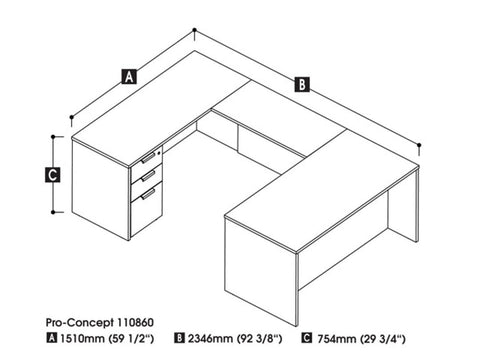 U-Shaped Executive Desk with Assembled Pedestal