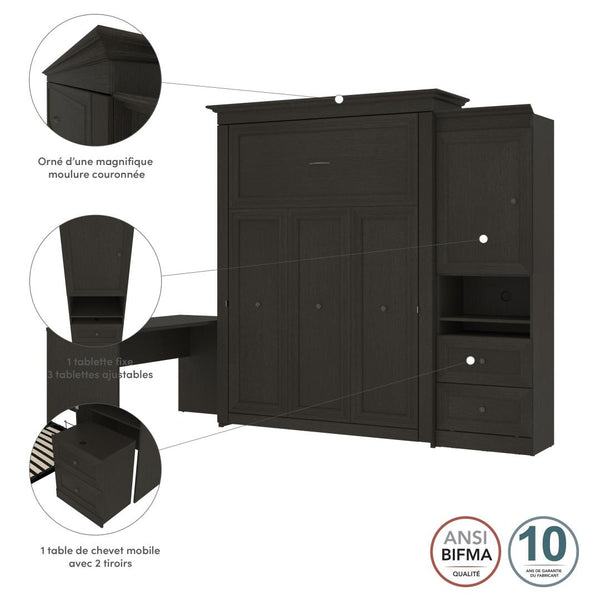 Queen Murphy Bed and 1 Storage Unit with Mobile Nightstand and Desk (118”)
