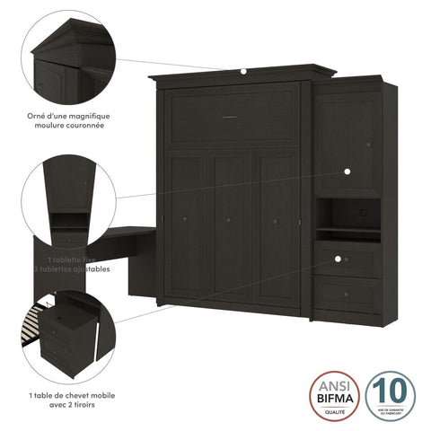 Queen Murphy Bed and 1 Storage Unit with Mobile Nightstand and Desk (118”)