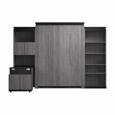 Queen Murphy Bed with Shelves and Storage Cabinet with Fold-Out Desk (126W)