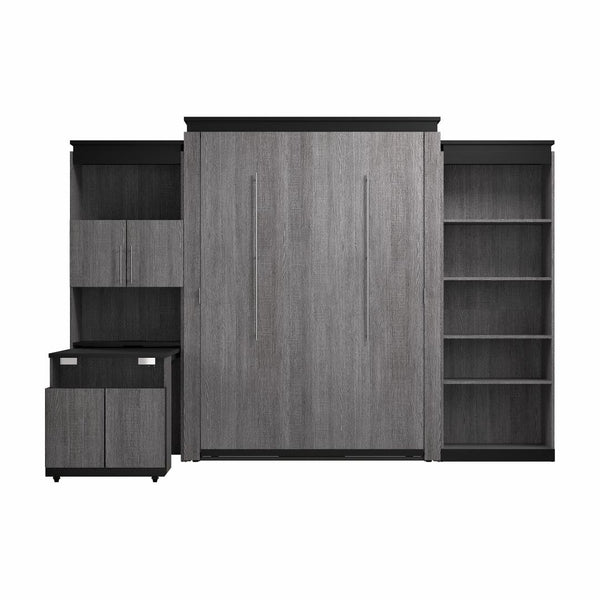 Queen Murphy Bed with Shelves and Storage Cabinet with Fold-Out Desk (126W)