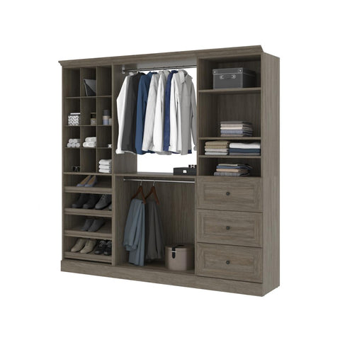 Traditional Closet System with Shelves, Drawers, Shoe Racks, Clothing Rods & Cubies, 86W x 20D